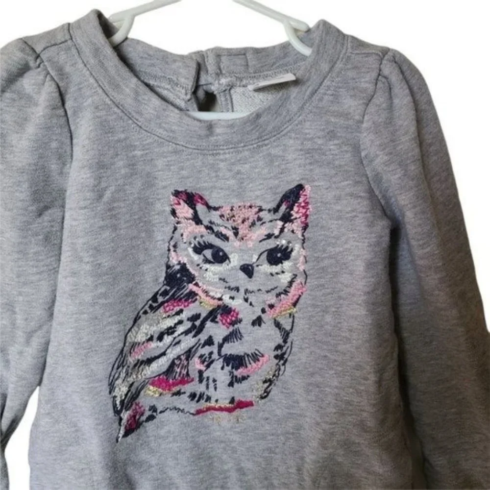 Gymboree Tunic Sweatshirt size 5 Years Girls Gray Embroidered Owl‎ Glitter